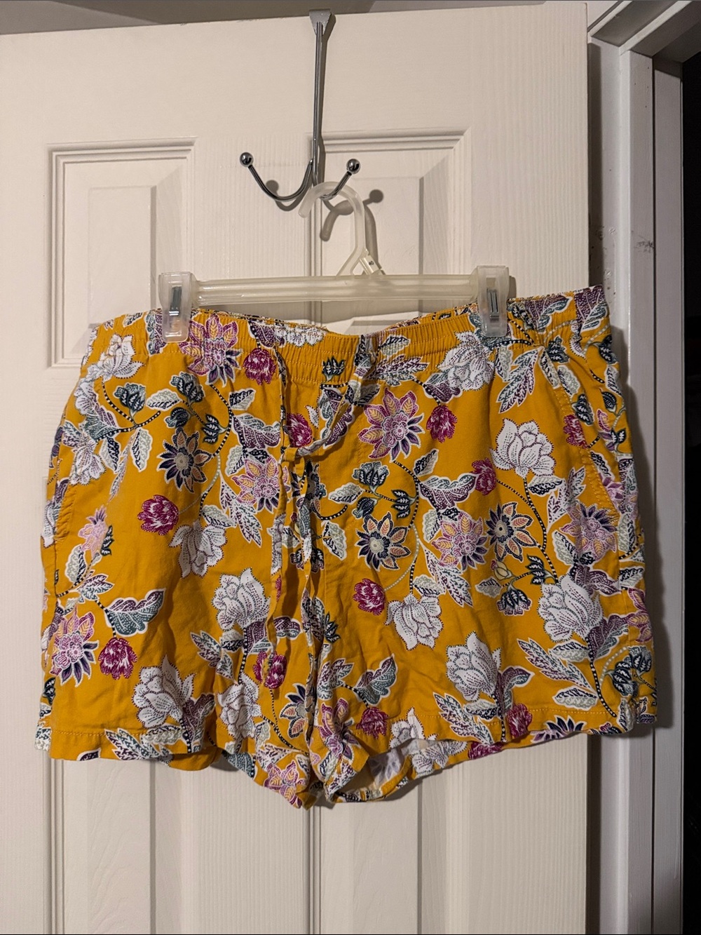 #104 St. John's Bay Mustard Yellow Floral High-Waist Drawstring Shorts